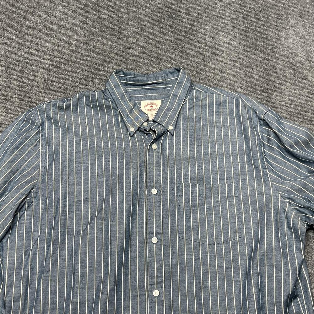 Brooks Brothers Red Fleece Shirt Mens 2XL Blue Stripe Long Sleeve Button-Down